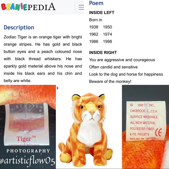 NEW! RARE! Vintage! 2000 TY Beanie Baby - Zodiac Dragon, Monkey, Horse, & Tiger - Picture 9 of 12